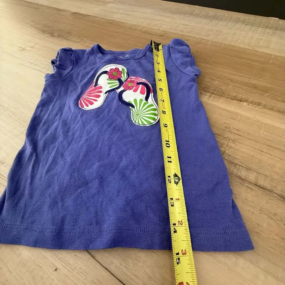 Carter's Girls 4T Purple Flip Flop Applique Graphic Tee Short Sleeve